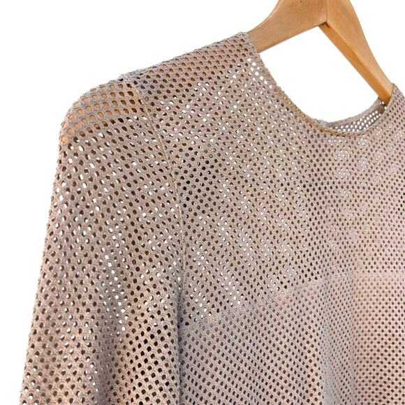 Akris Punto Pin Dot Mesh Long Sleeve Shirt Tan Taupe Medium Sheer Size 6 - Picture 5 of 8